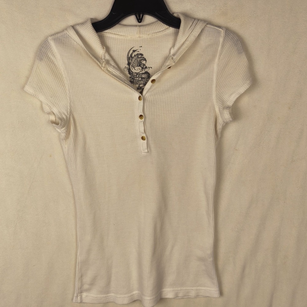 Vintage Y2K Waffle Knit Henley Shirt size Small Hoodie Bella‎ Swan 2000s Boho